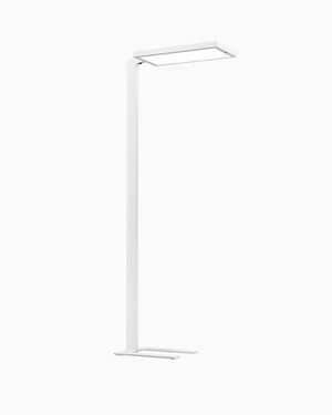 Modern floor lamp 'Bob' by Belux in white with rectangular lampshade.