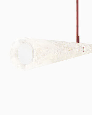 Minimalist Equinox pendant lamp by Belux with a round, white structure.