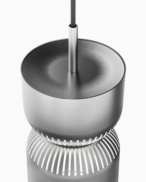 Hängelampe Moiré von Belux, designed by Karel Matějka, in silberner Farbgebung.