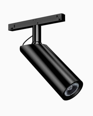 Schwarzer Strahler mit zylindrischer Form und LED-Lampe, Teil des BTX Lampenmodells.