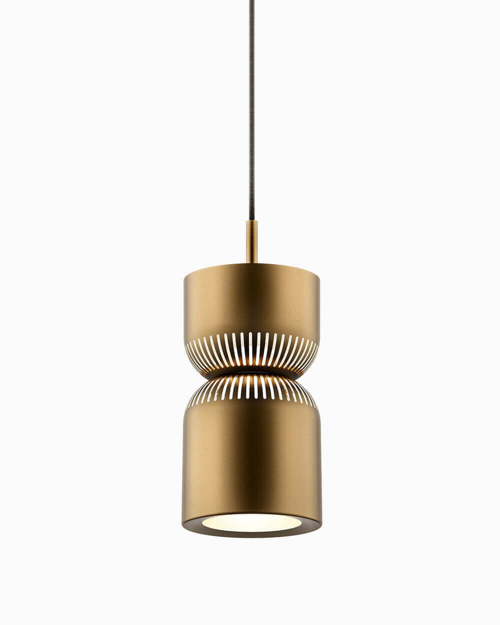Moiré pendant lamp by Belux, gold-coloured with a striped design.