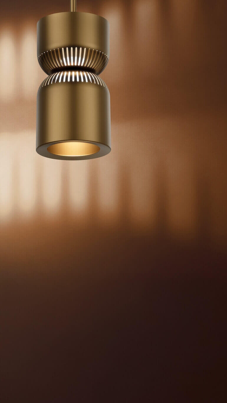 Pendelleuchte Moiré von Belux, Design Karel Matějka, mit goldfarbener Oberfläche.