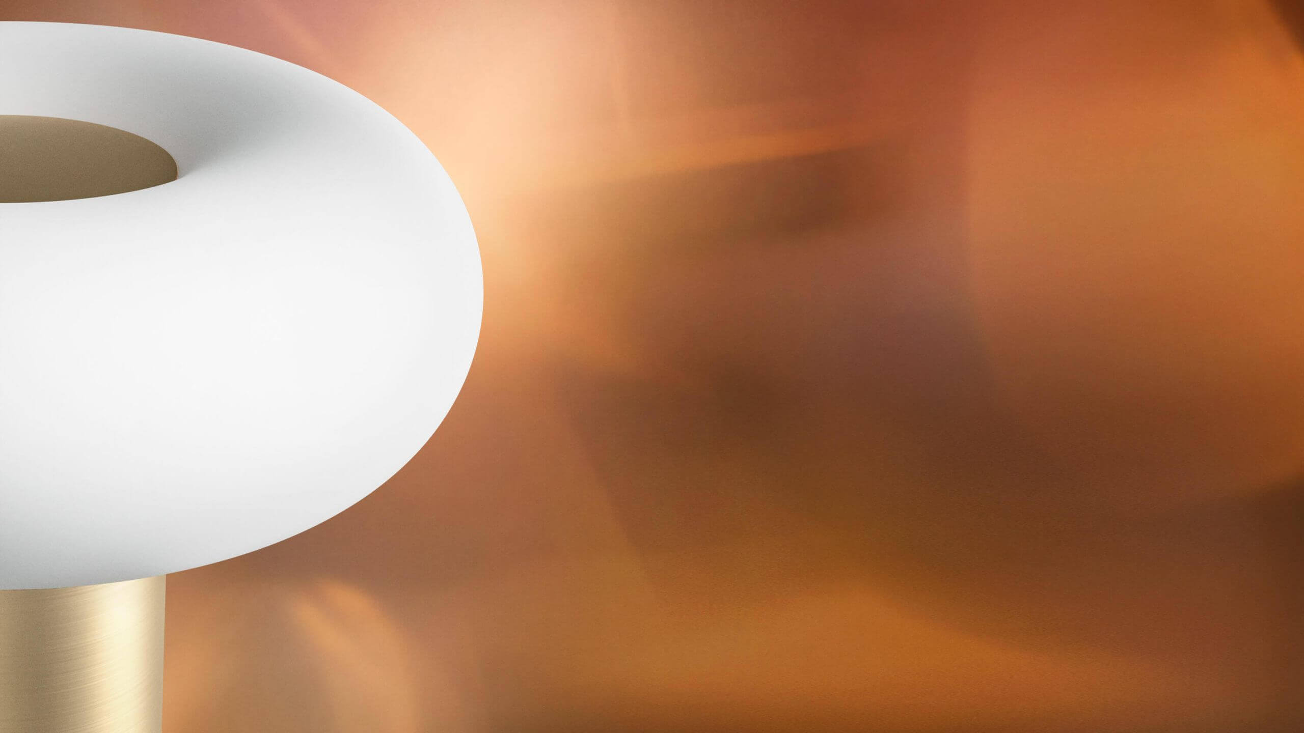 Oto Portable Lampe von Belux, Designer OTO.berlin, schwebend vor einem warmen, orangefarbenen Hintergrund.